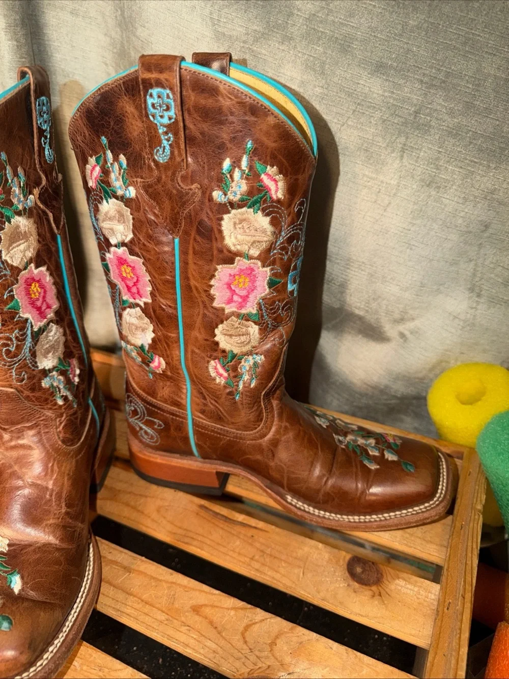 Macie Bean Kid's Honey Bunch Brown/Floral Square Toe Western Boot MK9012 Size 5